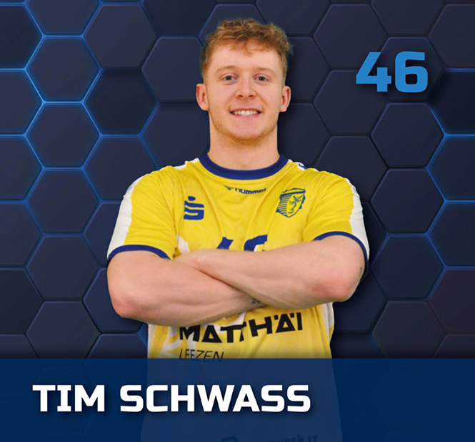 Handballspieler in gelbem Trikot vor blauem Hintergrund